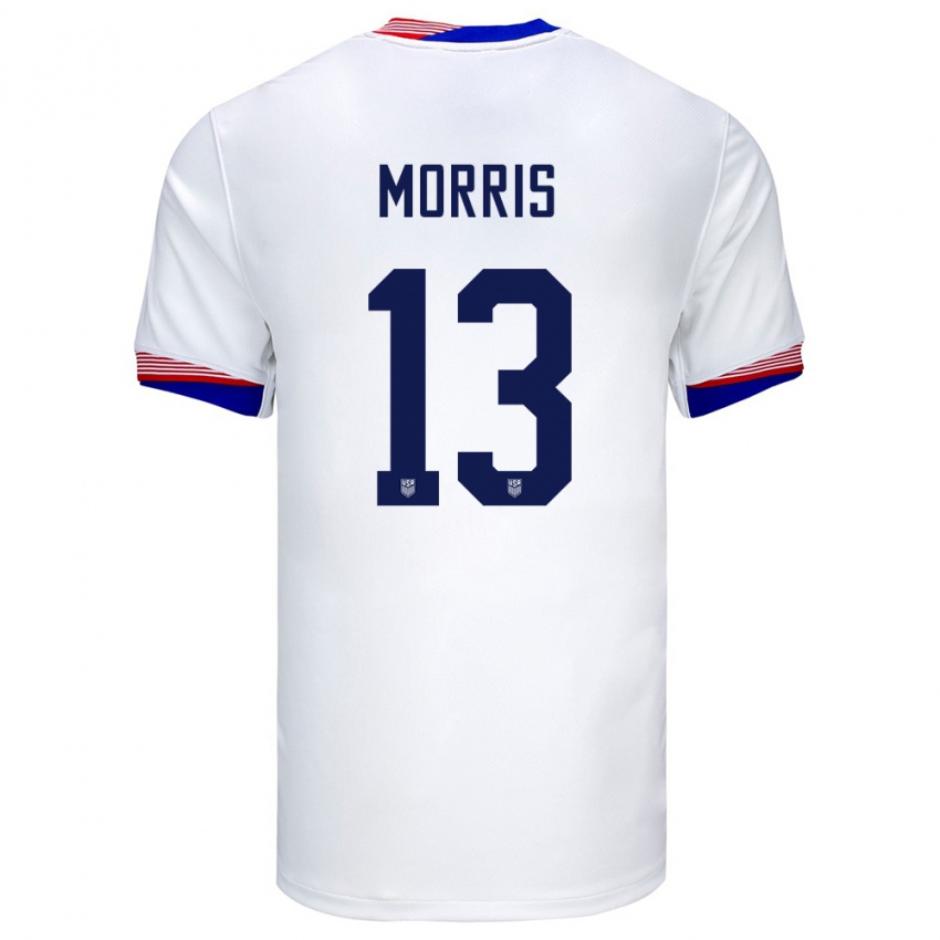 Hombre Camiseta Estados Unidos Jordan Morris #13 Blanco 1ª Equipación 24-26 La Camisa México