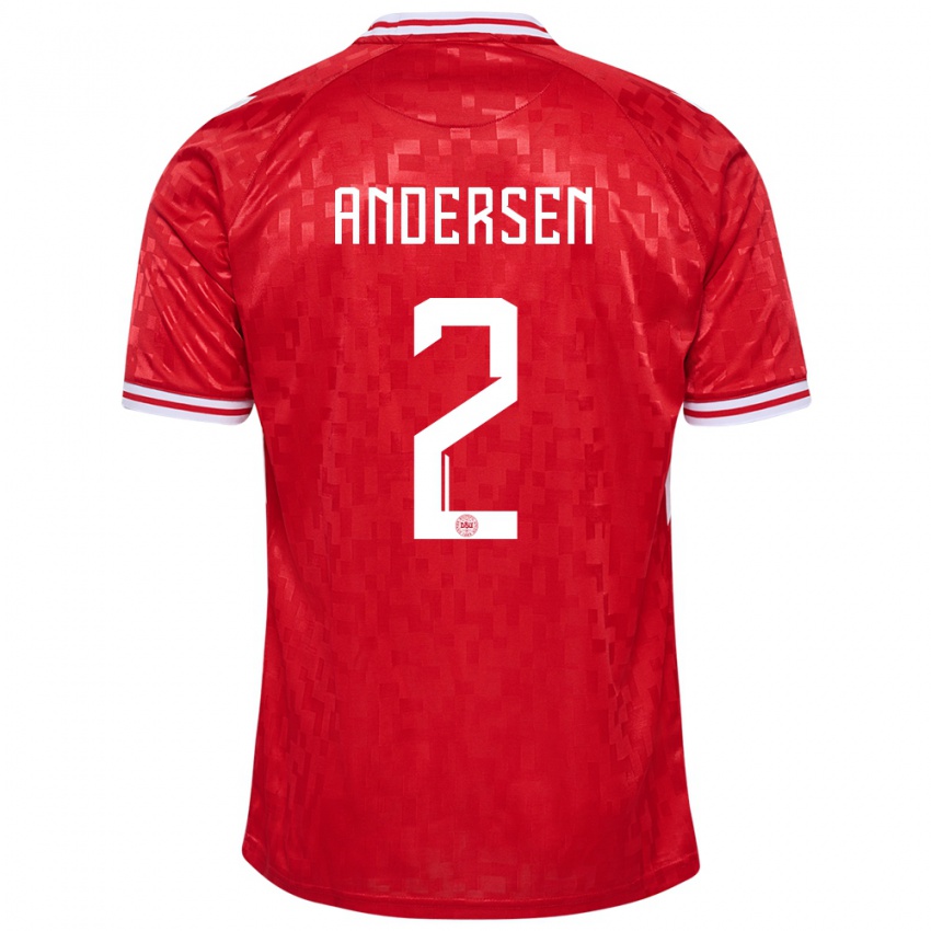 Hombre Camiseta Dinamarca Joachim Andersen #2 Rojo 1ª Equipación 24-26 La Camisa México