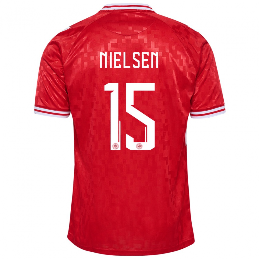 Hombre Camiseta Dinamarca Villads Nielsen #15 Rojo 1ª Equipación 24-26 La Camisa México