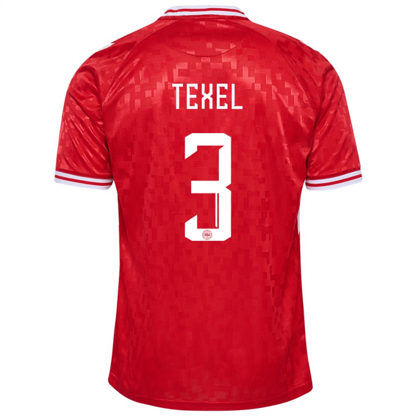 Hombre Camiseta Dinamarca Pontus Texel #3 Rojo 1ª Equipación 24-26 La Camisa México