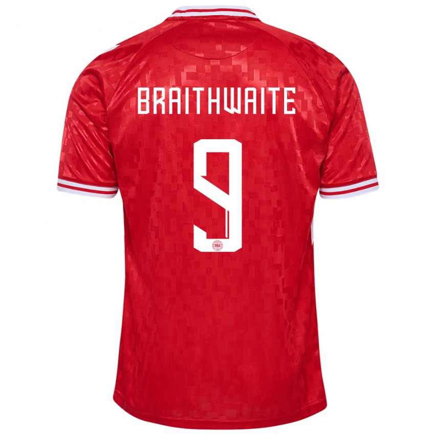 Hombre Camiseta Dinamarca Martin Braithwaite #9 Rojo 1ª Equipación 24-26 La Camisa México