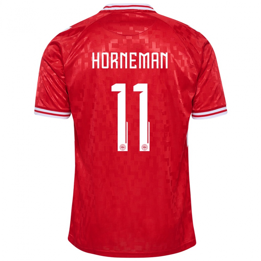 Hombre Camiseta Dinamarca Charly Horneman #11 Rojo 1ª Equipación 24-26 La Camisa México