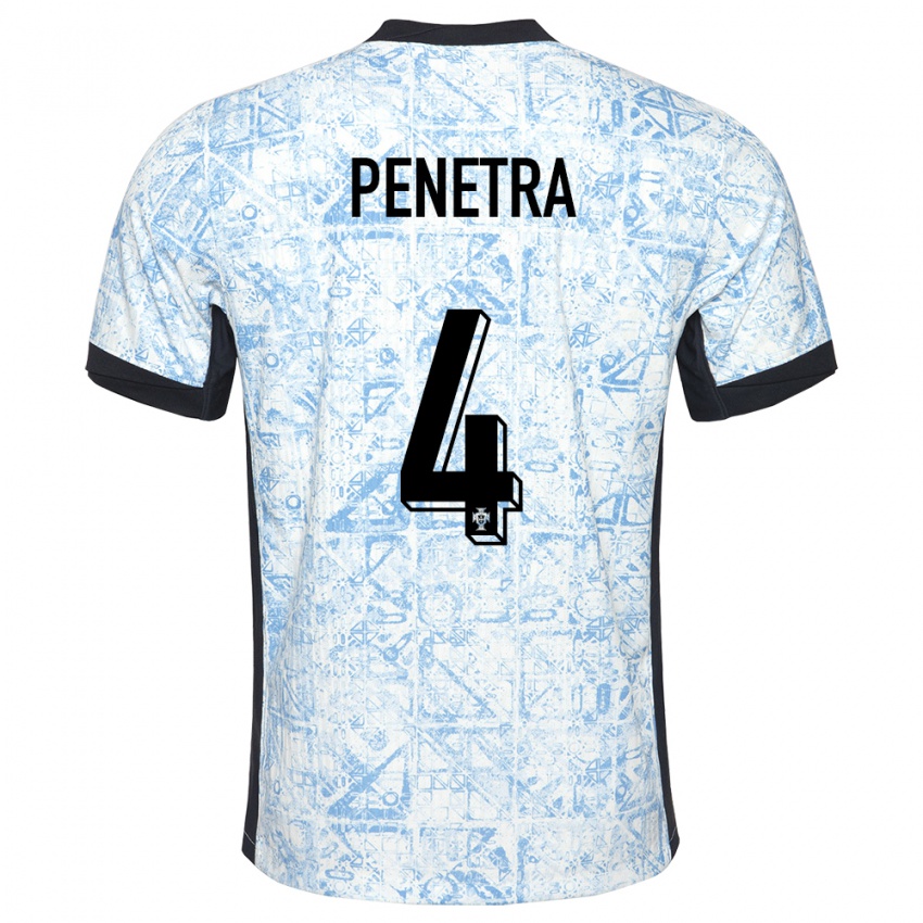 Hombre Camiseta Portugal Alexandre Penetra #4 Crema Azul 2ª Equipación 24-26 La Camisa México