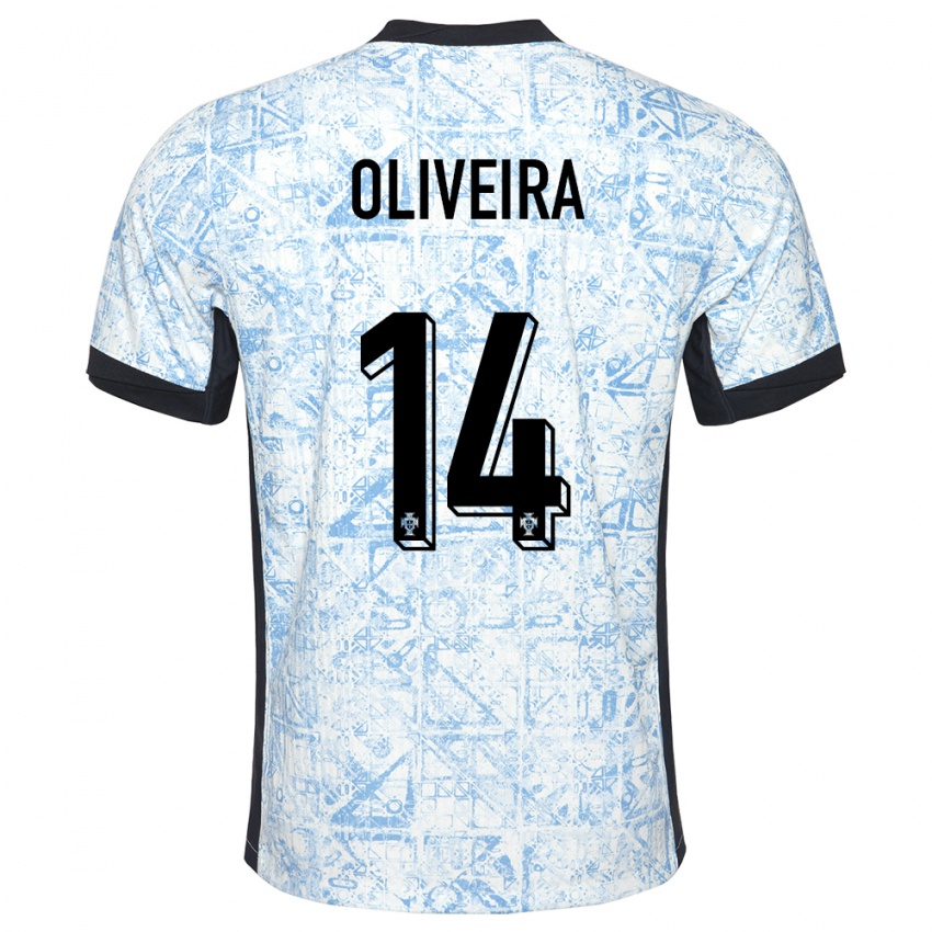 Hombre Camiseta Portugal Hugo Oliveira #14 Crema Azul 2ª Equipación 24-26 La Camisa México