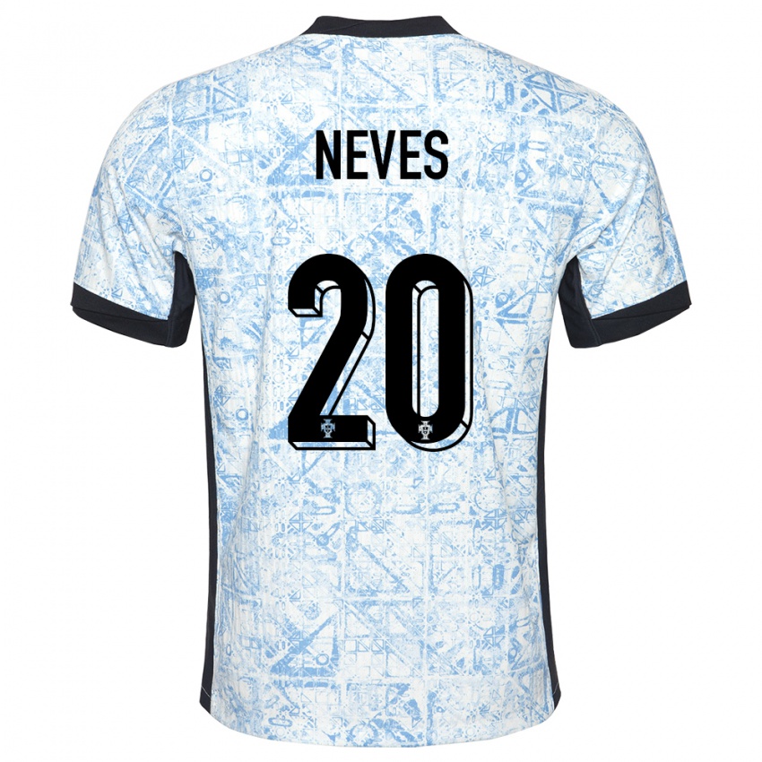 Hombre Camiseta Portugal Joao Neves #20 Crema Azul 2ª Equipación 24-26 La Camisa México