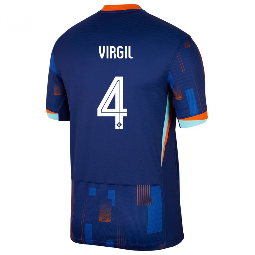 Hombre Camiseta Países Bajos Virgil Van Dijk #4 Azul 2ª Equipación 24-26 La Camisa México