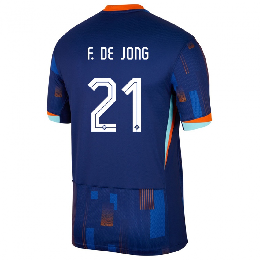 Hombre Camiseta Países Bajos Frenkie De Jong #21 Azul 2ª Equipación 24-26 La Camisa México
