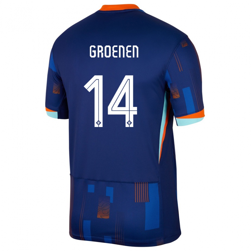 Hombre Camiseta Países Bajos Jackie Groenen #14 Azul 2ª Equipación 24-26 La Camisa México