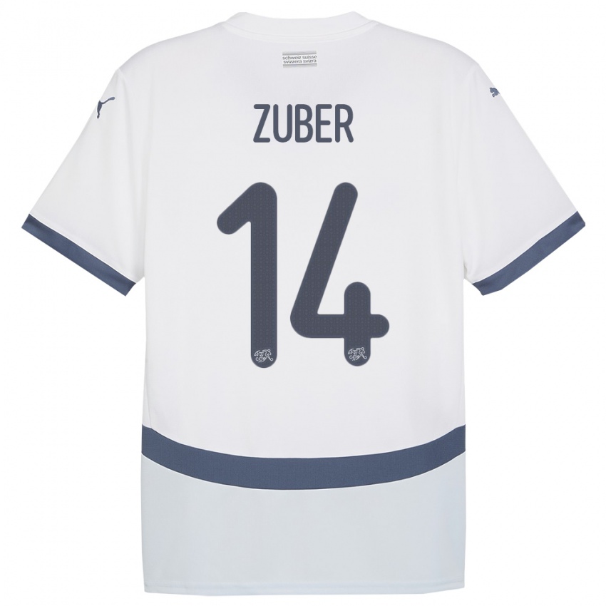 Hombre Camiseta Suiza Steven Zuber #14 Blanco 2ª Equipación 24-26 La Camisa México