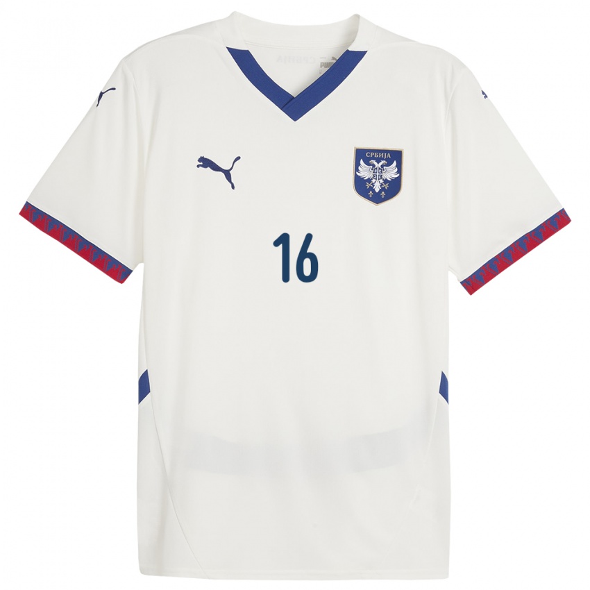 Hombre Camiseta Serbia Sasa Lukic #16 Blanco 2ª Equipación 24-26 La Camisa México