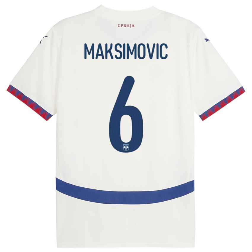 Hombre Camiseta Serbia Nemanja Maksimovic #6 Blanco 2ª Equipación 24-26 La Camisa México
