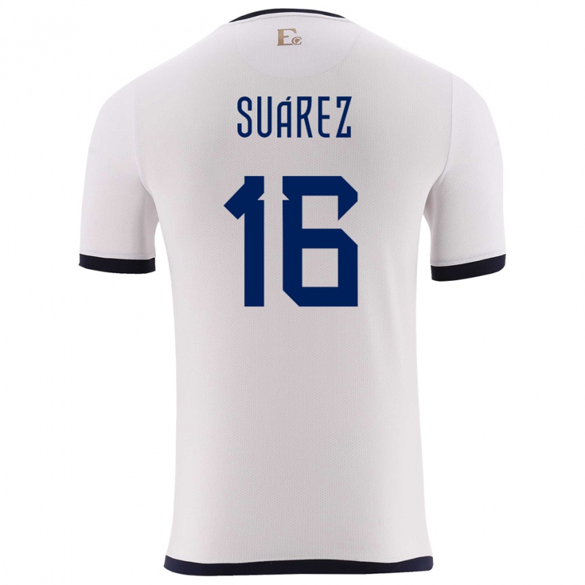 Hombre Camiseta Ecuador Ariel Suarez #16 Blanco 2ª Equipación 24-26 La Camisa México