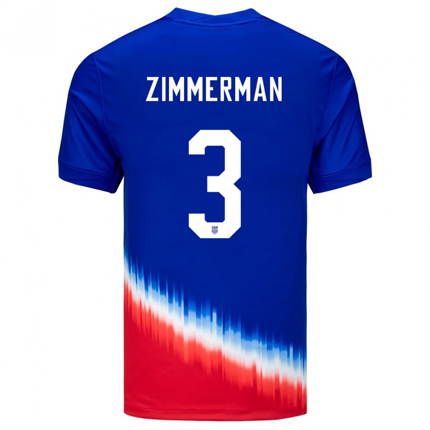 Hombre Camiseta Estados Unidos Walker Zimmerman #3 Azul 2ª Equipación 24-26 La Camisa México