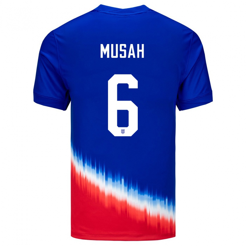 Hombre Camiseta Estados Unidos Yunus Musah #6 Azul 2ª Equipación 24-26 La Camisa México