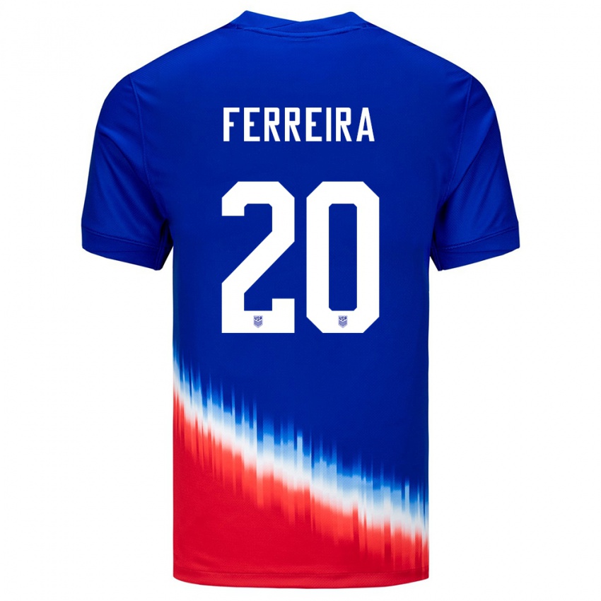Hombre Camiseta Estados Unidos Jesus Ferreira #20 Azul 2ª Equipación 24-26 La Camisa México