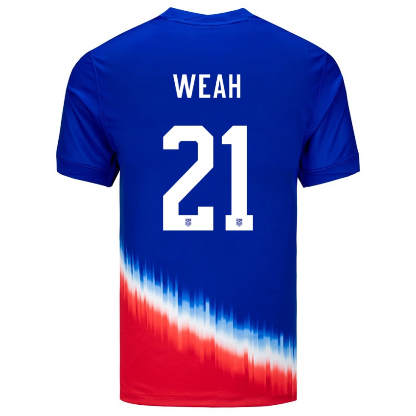 Hombre Camiseta Estados Unidos Timothy Weah #21 Azul 2ª Equipación 24-26 La Camisa México