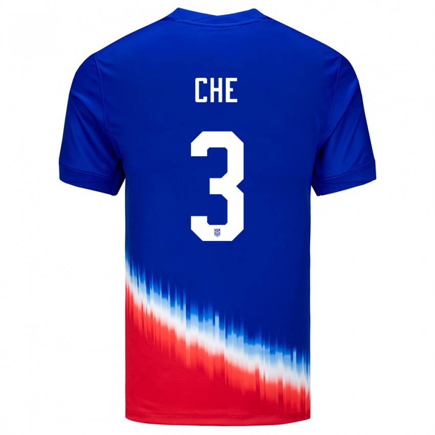 Hombre Camiseta Estados Unidos Justin Che #3 Azul 2ª Equipación 24-26 La Camisa México