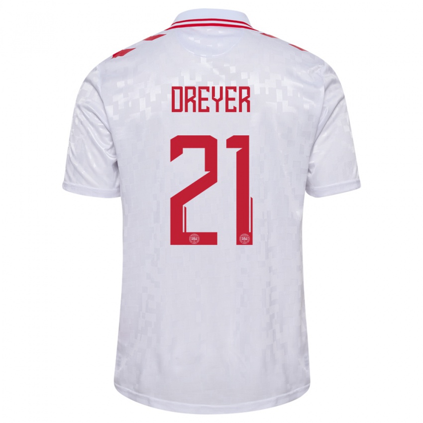 Hombre Camiseta Dinamarca Anders Dreyer #21 Blanco 2ª Equipación 24-26 La Camisa México