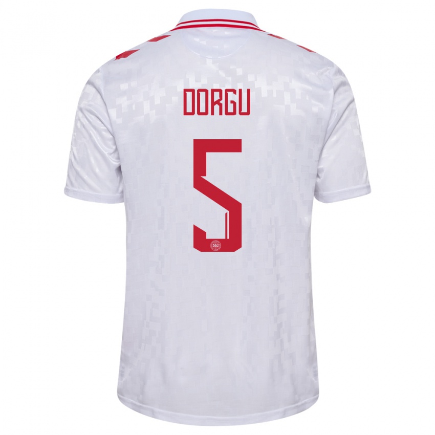 Hombre Camiseta Dinamarca Patrick Dorgu #5 Blanco 2ª Equipación 24-26 La Camisa México