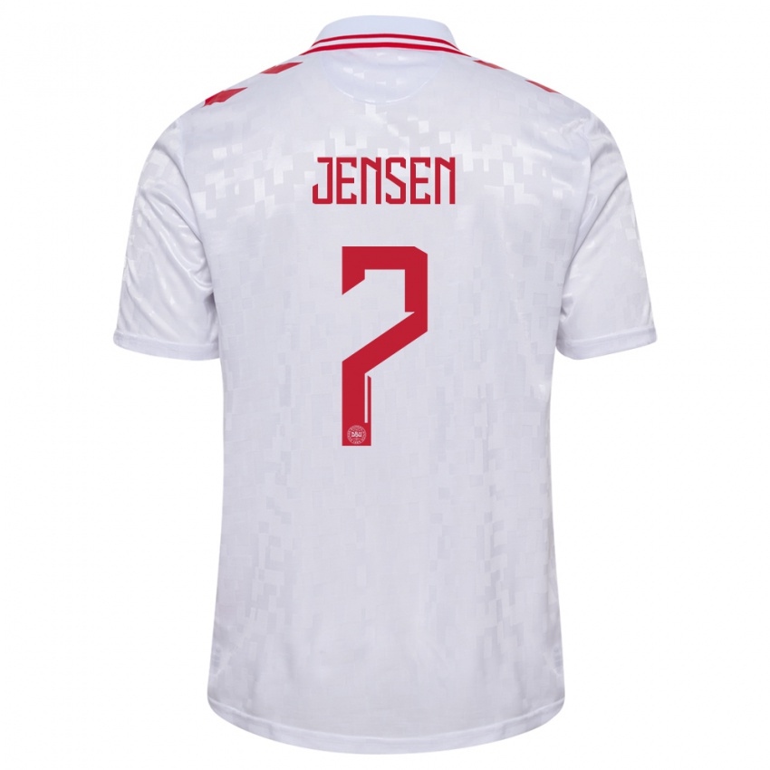 Hombre Camiseta Dinamarca Victor Jensen #7 Blanco 2ª Equipación 24-26 La Camisa México