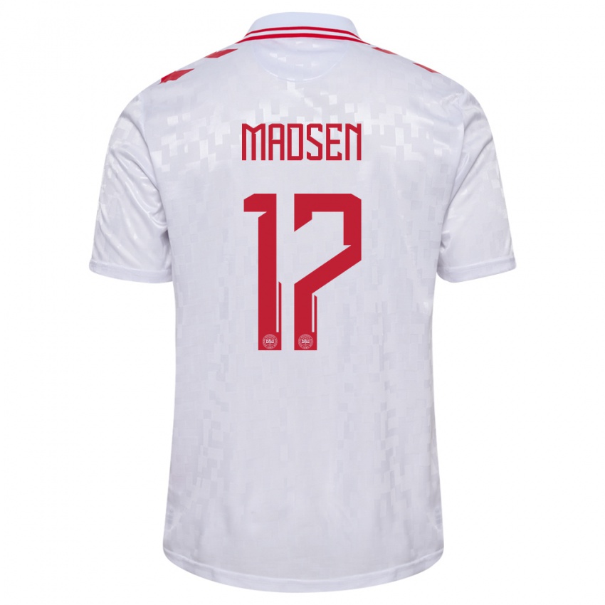 Hombre Camiseta Dinamarca Nicolas Madsen #17 Blanco 2ª Equipación 24-26 La Camisa México