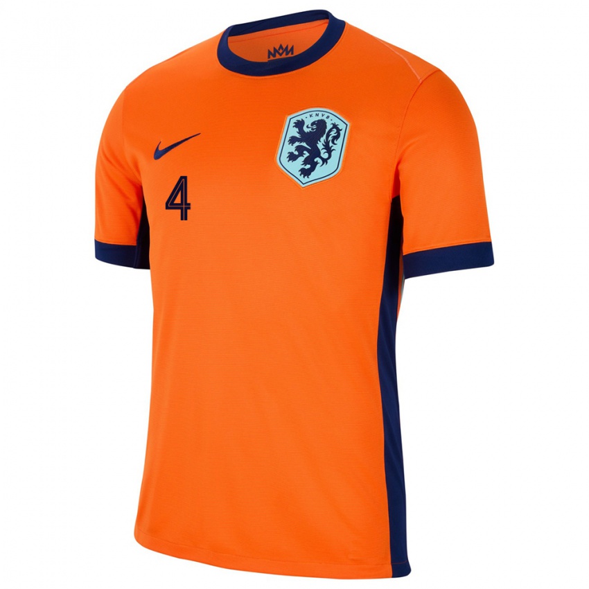 Mujer Camiseta Países Bajos Maxim Dekker #4 Naranja 1ª Equipación 24-26 La Camisa México