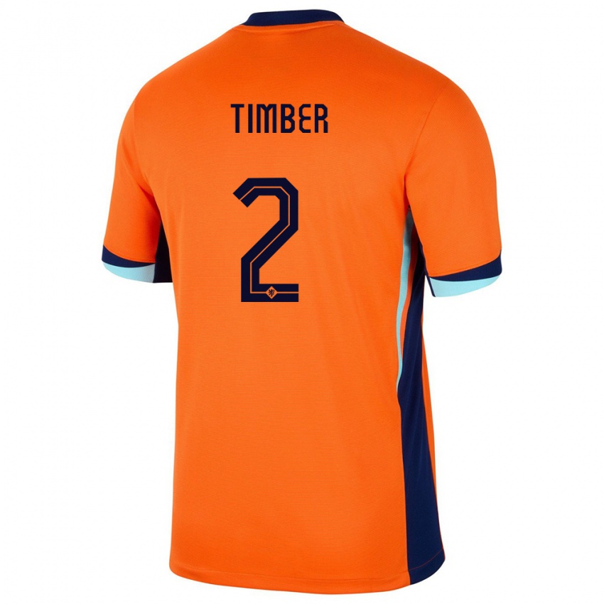 Mujer Camiseta Países Bajos Jurrien Timber #2 Naranja 1ª Equipación 24-26 La Camisa México