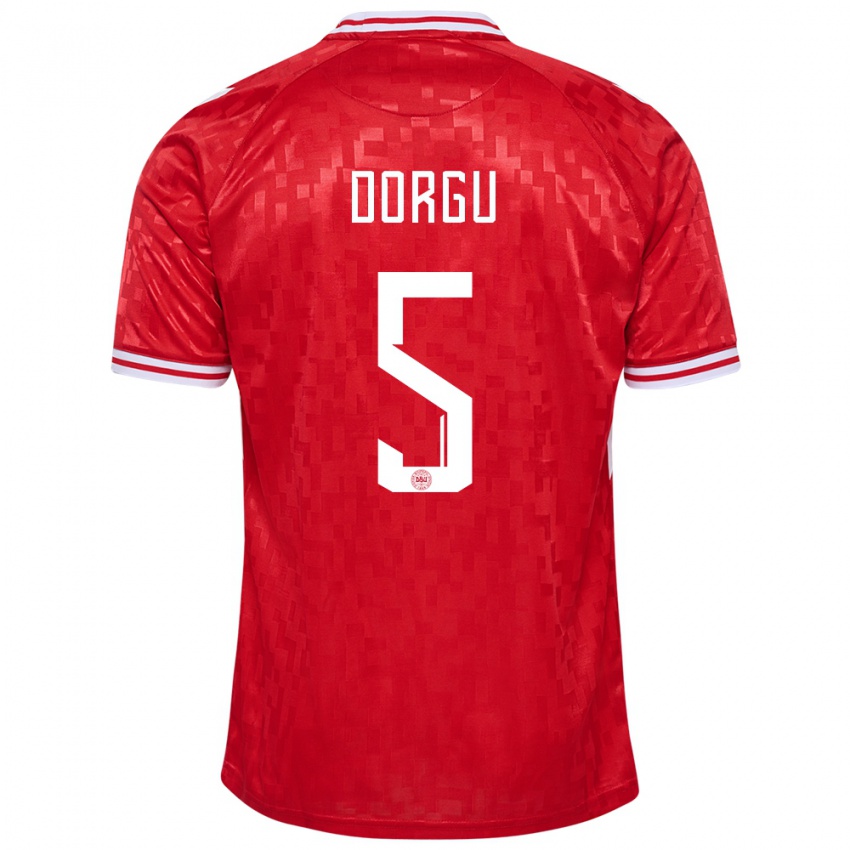 Mujer Camiseta Dinamarca Patrick Dorgu #5 Rojo 1ª Equipación 24-26 La Camisa México