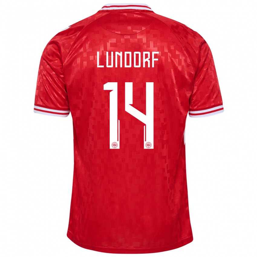 Mujer Camiseta Dinamarca Matilde Lundorf #14 Rojo 1ª Equipación 24-26 La Camisa México