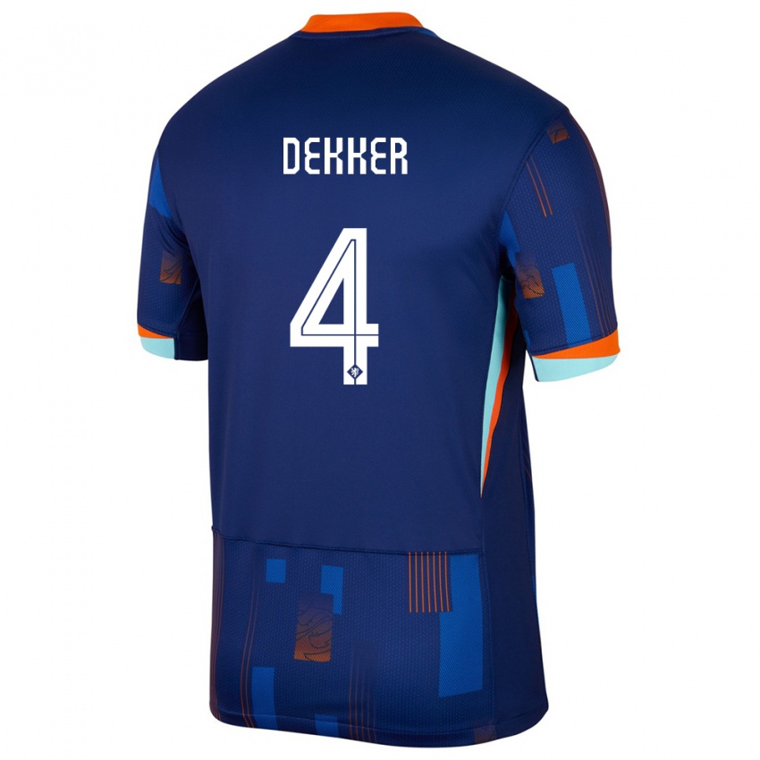 Mujer Camiseta Países Bajos Maxim Dekker #4 Azul 2ª Equipación 24-26 La Camisa México