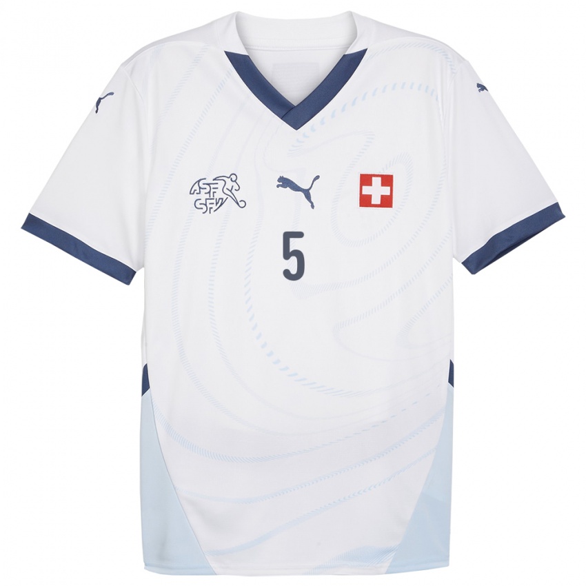 Mujer Camiseta Suiza Cedric Itten #5 Blanco 2ª Equipación 24-26 La Camisa México