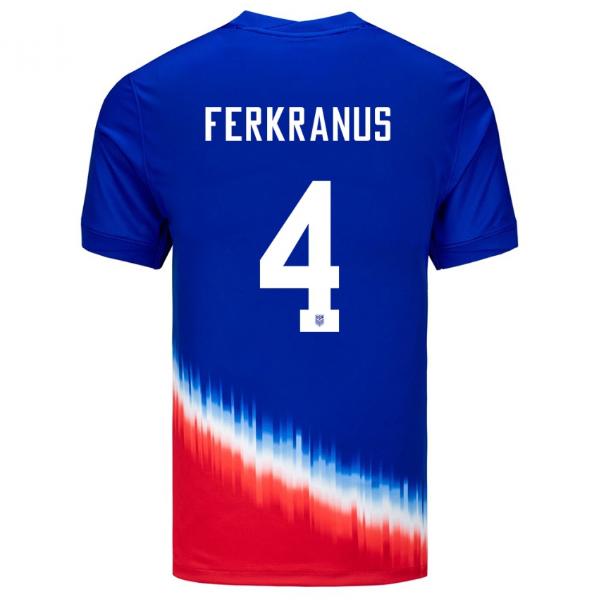 Mujer Camiseta Estados Unidos Marcus Ferkranus #4 Azul 2ª Equipación 24-26 La Camisa México