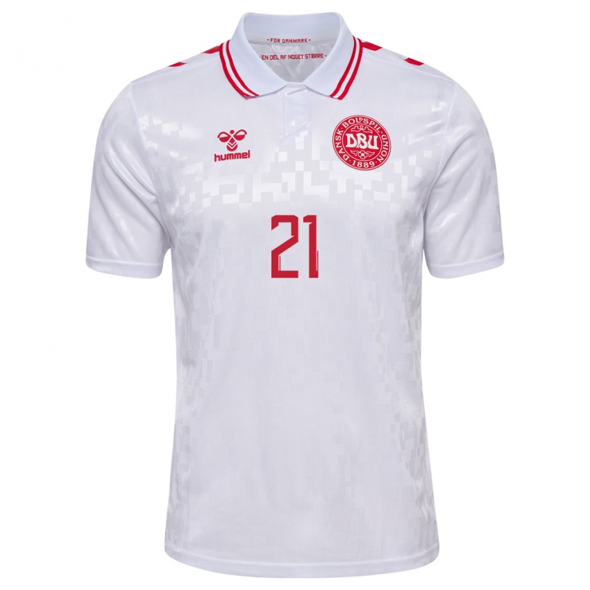 Mujer Camiseta Dinamarca Andreas Cornelius #21 Blanco 2ª Equipación 24-26 La Camisa México