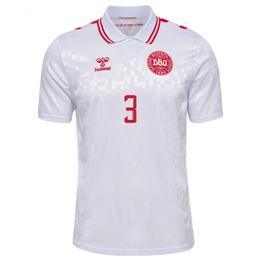 Mujer Camiseta Dinamarca Victor Nelsson #3 Blanco 2ª Equipación 24-26 La Camisa México