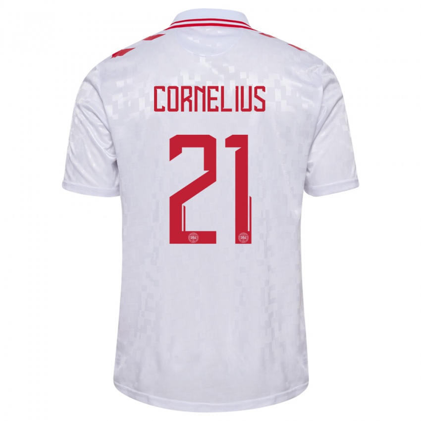Mujer Camiseta Dinamarca Andreas Cornelius #21 Blanco 2ª Equipación 24-26 La Camisa México