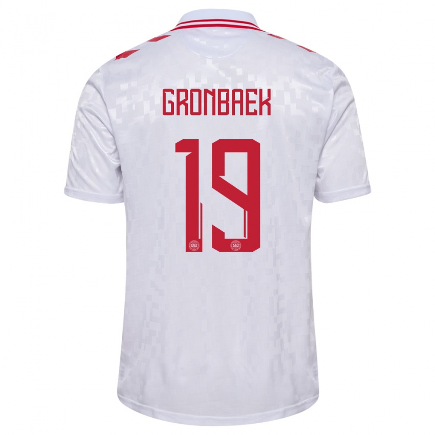 Mujer Camiseta Dinamarca Albert Gronbaek #19 Blanco 2ª Equipación 24-26 La Camisa México