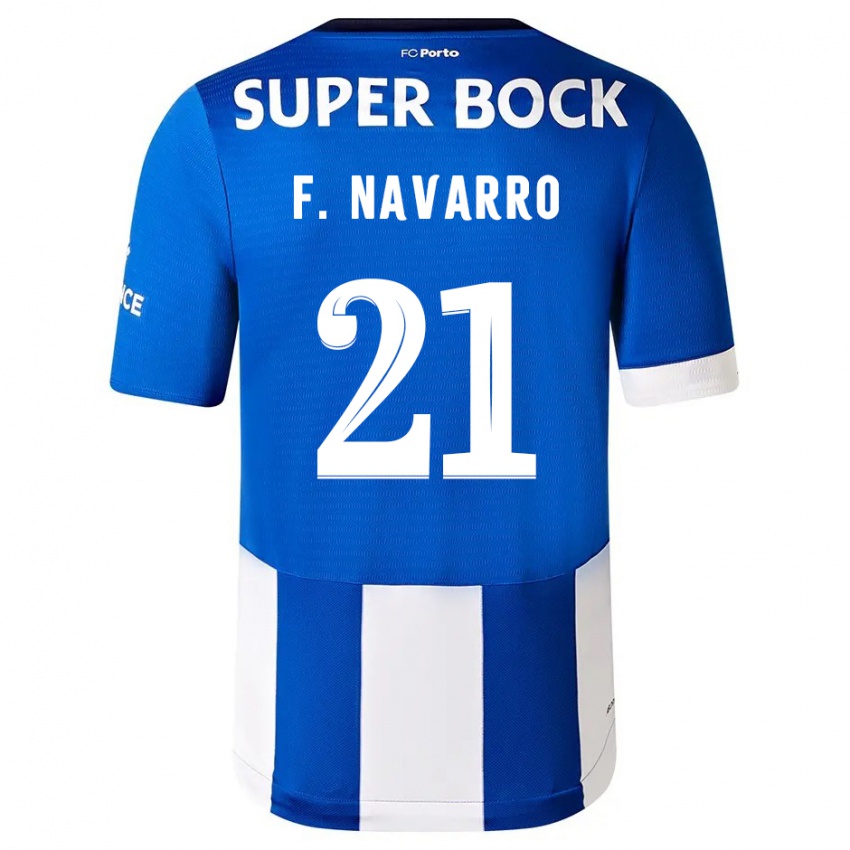 Niño Camiseta Fran Navarro #21 Azul Blanco 1ª Equipación 2023/24 La Camisa México