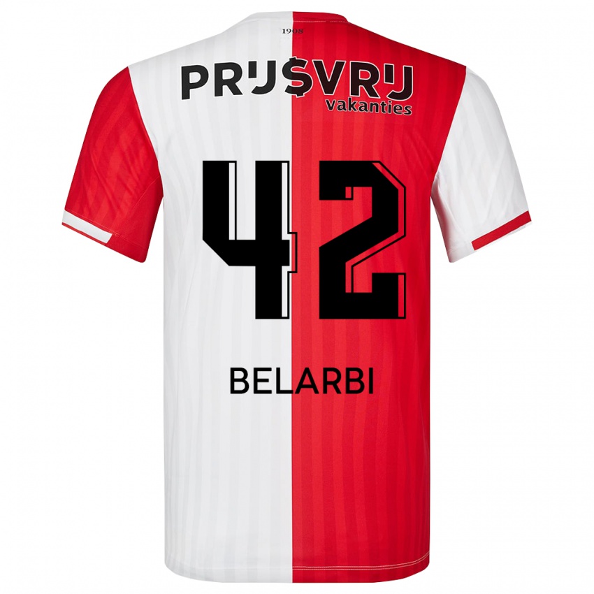 Hombre Camiseta Abdel Belarbi #42 Rojo Blanco 1ª Equipación 2023/24 La Camisa México