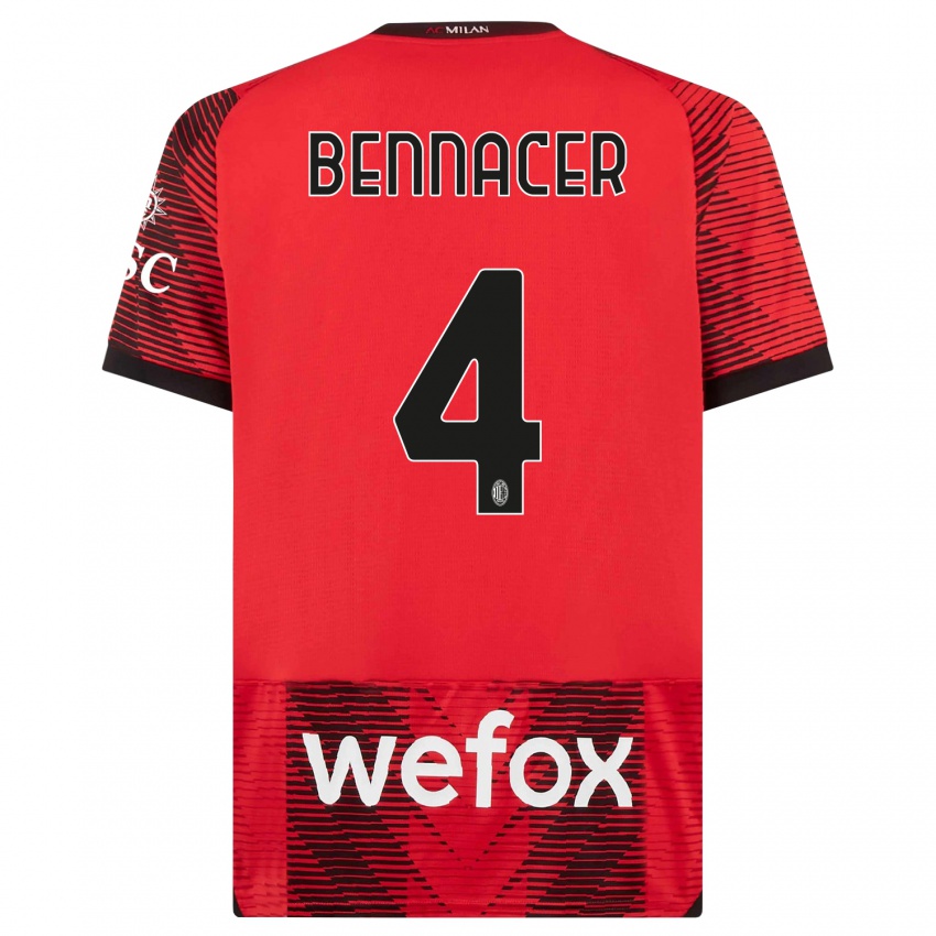 Hombre Camiseta Ismael Bennacer #4 Negro Rojo 1ª Equipación 2023/24 La Camisa México