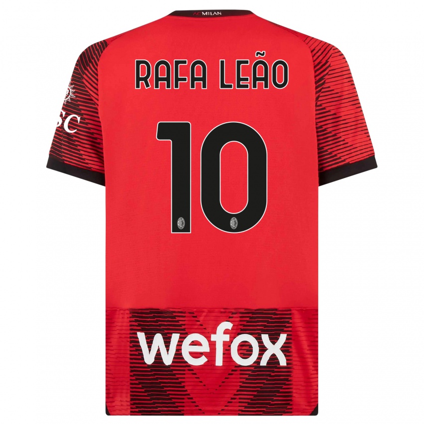 Hombre Camiseta Rafael Leao #10 Negro Rojo 1ª Equipación 2023/24 La Camisa México