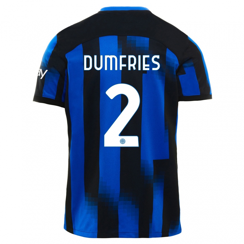 Hombre Camiseta Denzel Dumfries #2 Azul Negro 1ª Equipación 2023/24 La Camisa México