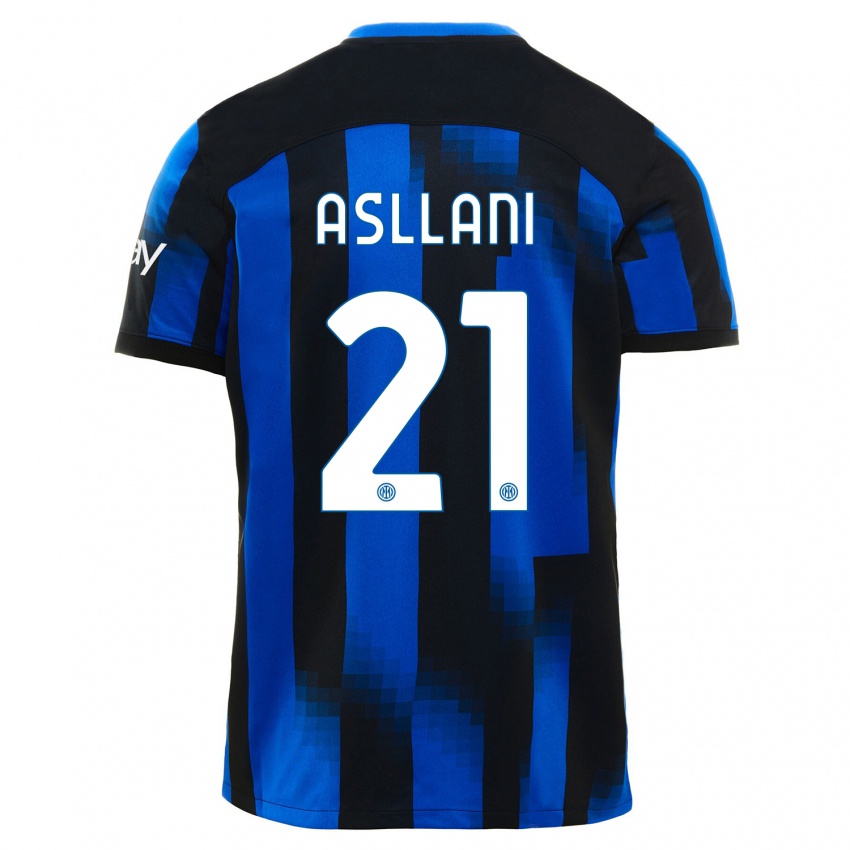 Hombre Camiseta Kristjan Asllani #21 Azul Negro 1ª Equipación 2023/24 La Camisa México