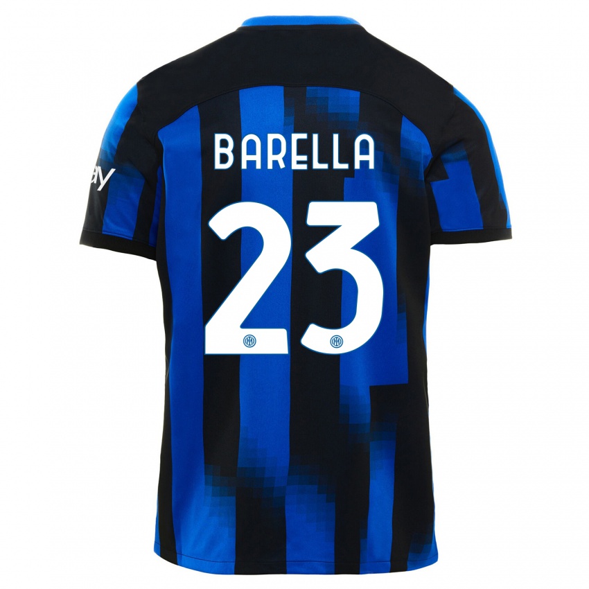 Hombre Camiseta Nicolo Barella #23 Azul Negro 1ª Equipación 2023/24 La Camisa México