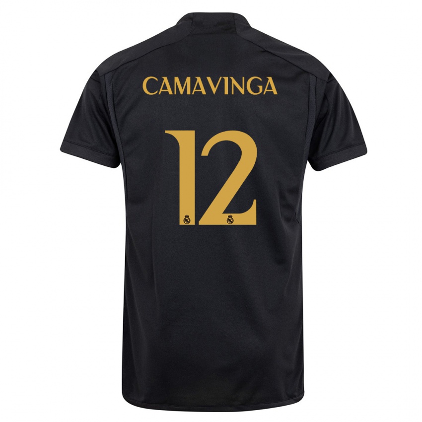 Hombre Camiseta Eduardo Camavinga #12 Negro Equipación Tercera 2023/24 La Camisa México