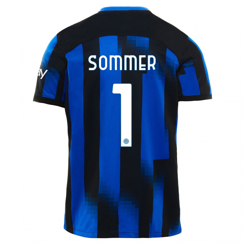Mujer Camiseta Yann Sommer #1 Azul Negro 1ª Equipación 2023/24 La Camisa México