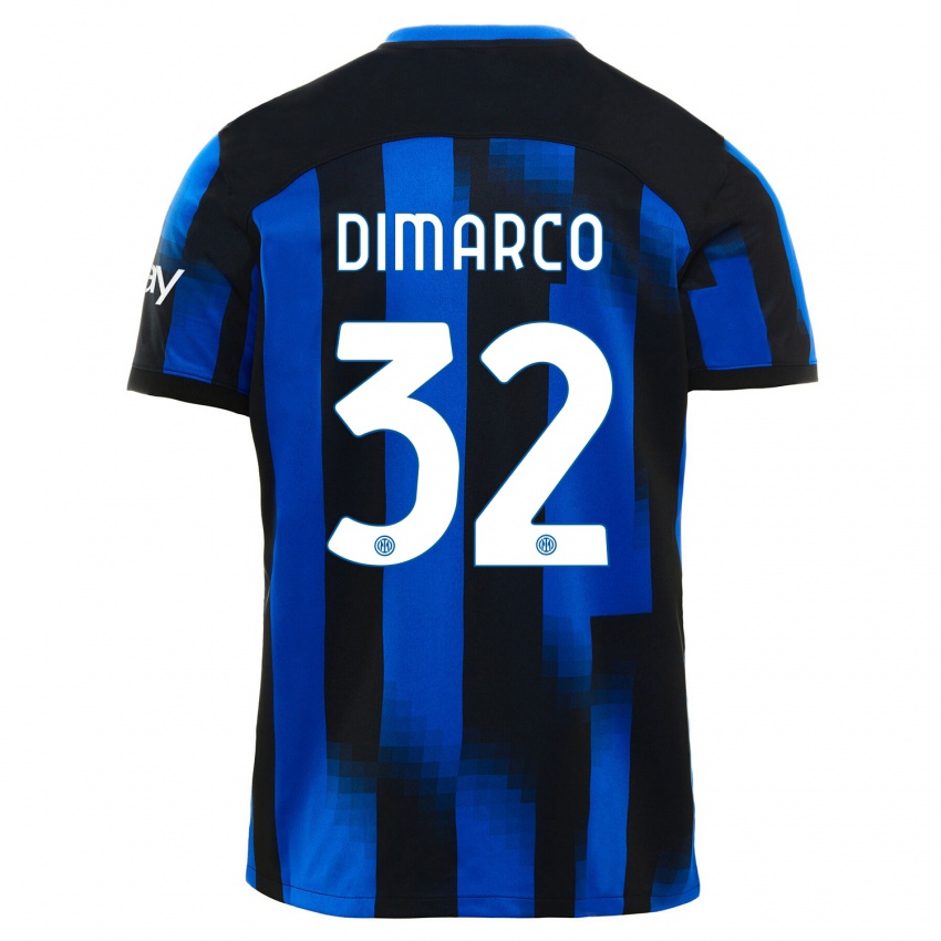 Mujer Camiseta Federico Dimarco #32 Azul Negro 1ª Equipación 2023/24 La Camisa México